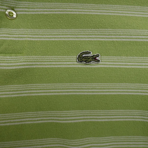Lacoste Polo Shirt Mens 7 2XL Green White Striped Crocodile Short Sleeve Golf - Picture 3 of 10